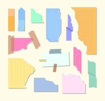 Cartoon Color Different Torn Paper and Adhesive Tape for Collage Set. vector