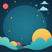 Paper cutout colorful peaceful sky background with clouds and stars vector