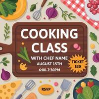 Cooking class announcement with date and time vector