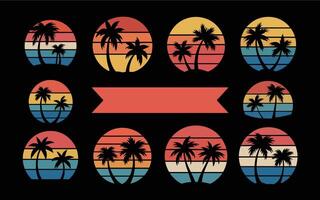 Retro sunset with palm trees in a vintage style design vector