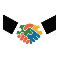 Handshake formed by colorful puzzle pieces isolated on white background vector
