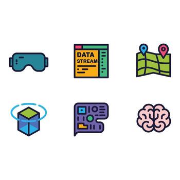 Virtual reality and data stream icons isolated on white background vector