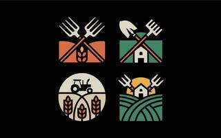 Farm and agriculture themed logos and icons set in a flat design vector