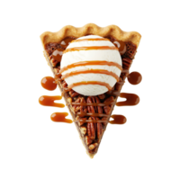 Pecan Pie Slice with Vanilla Ice Cream and Caramel Drizzle png