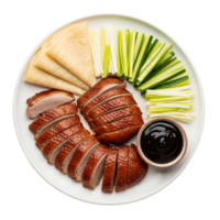 Sliced Peking Duck Pancakes Scallions Cucumbers isolated on a transparent background png
