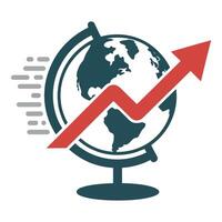 Red arrow shows global business growth on a world globe vector