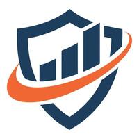 Financial growth chart inside a shield with an encircling arrow vector