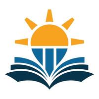 Open book with sun shining above isolated on white background vector