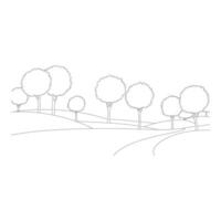 Trees dot a rolling landscape with a winding path vector