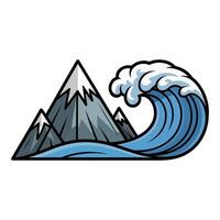 Snow capped mountains meet a powerful ocean wave isolated on white vector