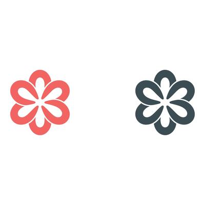 Two simple flower icons in red and gray on a light background