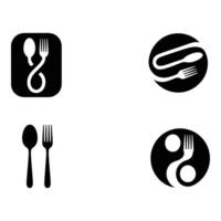 Spoon and fork icons isolated on white background in various designs vector