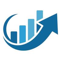 Blue arrow points upward around a rising bar graph isolated on white vector