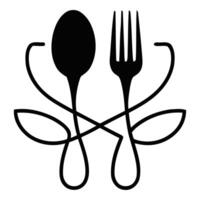 Spoon and fork intertwined in a decorative design on white background vector