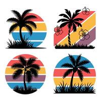 Palm trees with sunset backgrounds isolated on white background vector
