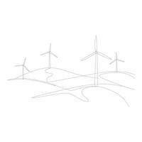 Wind turbines on rolling hills isolated on white background vector