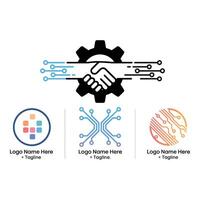 Gear handshake and circuit logos isolated on white background vector