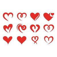 Red heart shapes isolated on white background in various designs vector