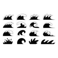 Various stylized ocean wave illustrations isolated on white background vector
