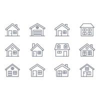 Various house icons isolated on white background in a line art style vector