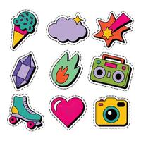 Collection of colorful retro stickers isolated on white background vector