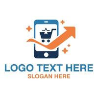 Online shopping cart on mobile phone with upward arrow and star icon vector