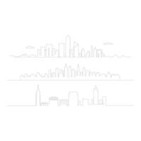 Three different city skylines isolated on white background in line art vector