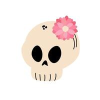 Human Skull with Flower. Cute groovy funky hippie boho illustration element isolated. y2k coquette design vector