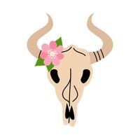 Cow Skull with Flower. Cute groovy funky hippie boho illustration element isolated vector