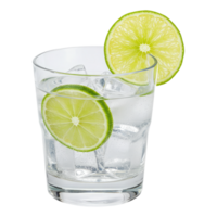 Iced Lime Drink in a Glass with a Backlit Citrus Slice Garnish. Cut Out, Clipping Path on Transparent Background. png