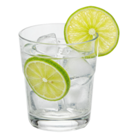 Glass of Sparkling Water with Lime and Ice, a Refreshing Non-Alcoholic Beverage. Cut Out, Clipping Path on Transparent Background. png