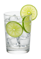 Gin and Tonic Cocktail with Lime Slices and Ice, Isolated on a Transparent Background. png
