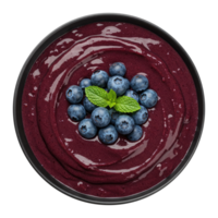 Top View of Healthy Superfood Breakfast Bowl with Acai and Berry Toppings. Cut Out, Clipping Path on Transparent Background. png