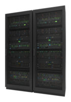 Two Black Server Cabinets with Blinking Lights. Cut Out, Clipping Path on Transparent Background. png
