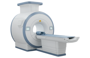 A Modern Hospital MRI Machine with an Empty Bed. Cut Out, Clipping Path on Transparent Background. png