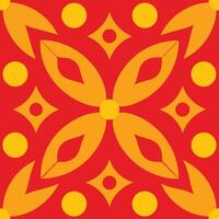 a red and yellow pattern with a flower design vector
