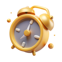 3D alarm clock icon with sparkles, symbolizing time management, schedules, deadlines, and reminders for business use png