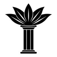 a black and white illustration of a column with a leaf on top vector
