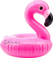 A vibrant pink inflatable flamingo pool float isolated on a dark background png