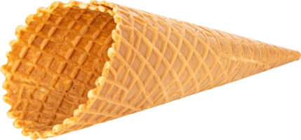 Single empty golden waffle ice cream cone with intricate diamond pattern texture png
