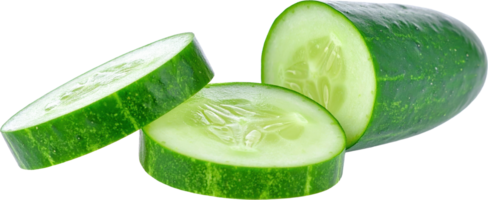 Vibrant Green Cucumber One Half And Two Crisp Slices Isolated On A Transparent Background png