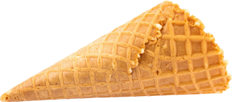 Crispy textured waffle ice cream cone golden brown and empty isolated Wafer png