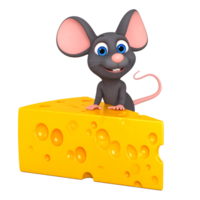 Smiling cartoon mouse standing with cheese 3D Icon png