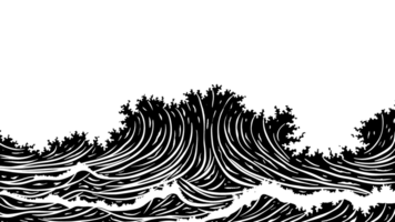 Big ocean wave linocut style with transparent background png