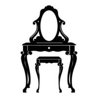 black and white illustration of a dressing table and mirror vector
