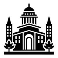 a black and white illustration of a building with a clock tower vector