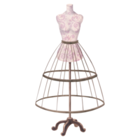 Vintage dressmaker mannequin. Watercolor hand-drawn illustration of female dummy or hoopskirt on a stand. For sewing blogs, workshops, master classes, for designing sewing products, haberdashery. png