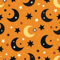 a seamless pattern with stars and crescent moons vector