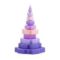 Colorful stack of geometric shapes forms tower, featuring various shades of purple and pink. design is modern and abstract, with playful and artistic feel png
