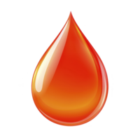 Vibrant red orange droplet with glossy surface, symbolizing liquid or fluidity, isolated transparency background. droplet smooth gradient and reflective highlights create sense of depth png